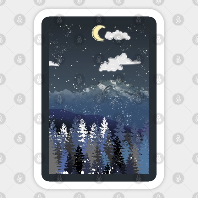 Illustrated Mountain and Forest Scene Sticker by OurSimpleArts